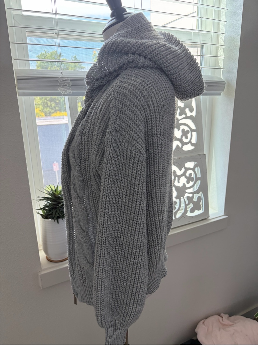 SHEIN Gray Chunky Hooded Knit Cardigan